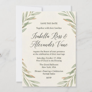 Minimalistische Salbeigrüne Wasserfarbe Botanische Save The Date