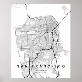 Minimalistische San Francisco Karte (Schwarz & Wei Poster