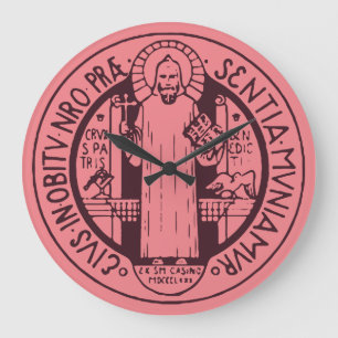 Minimalistische Sankt-Benedikt-Medaillen-Symbolkun Große Wanduhr