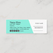 Minimalistische saubere helle aquamarine mini visitenkarte (Rückseite)