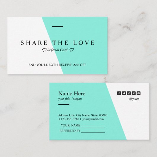 Minimalistische saubere helle aquamarine visitenkarte (Vorne/Hinten)