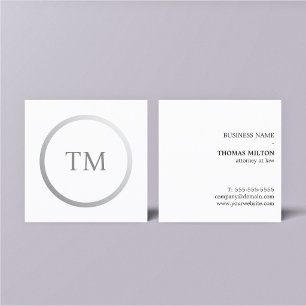 Minimalistische saubere Imitate Silver Monogram At Quadratische Visitenkarte