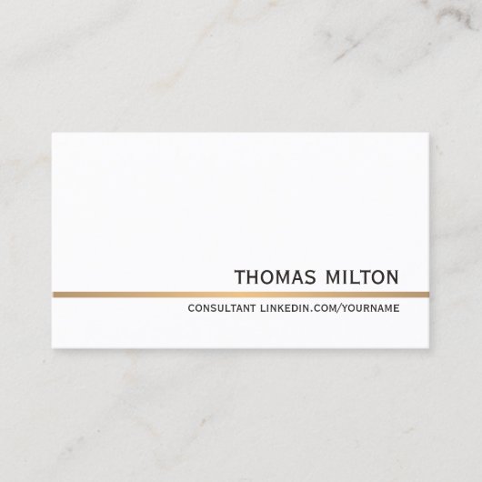 Minimalistische, saubere, weiße Imitate Gold Line- Visitenkarte (Vorderseite)