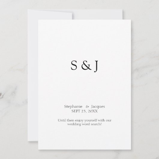 Minimalistische Save the Date Hochzeitwortsuche - Einladung (Rückseite)