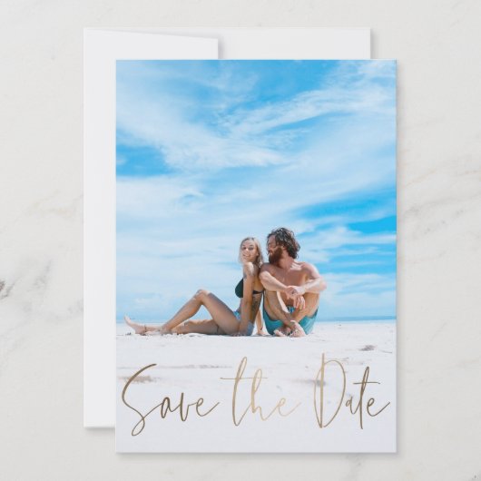 Minimalistische Save the Date Imitate Gold und Fot (Vorderseite)