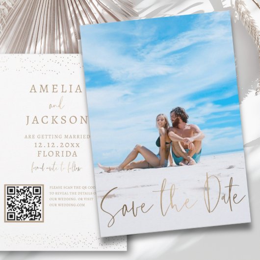 Minimalistische Save the Date Imitate Gold und Fot