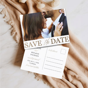 Minimalistische Save the Date Imitate Gold und Fot Postkarte