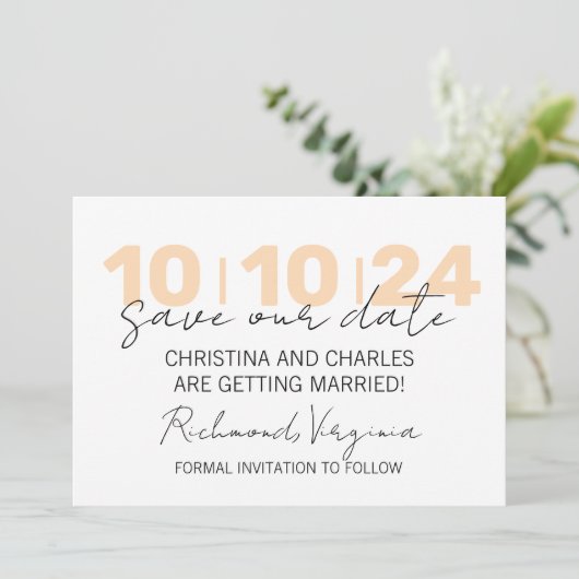 Minimalistische Save the Date Karte anbringen (Stehend Vorderseite)