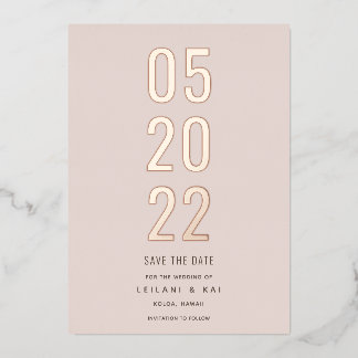Minimalistische Save-the-Date-Karte in Staubrosa Folieneinladung