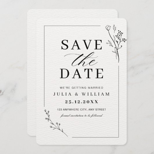 Minimalistische Save the Date Karte, Moderne Hochz (Vorne/Hinten)