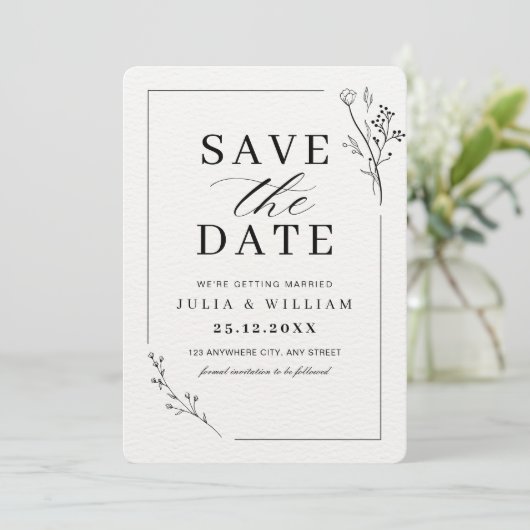 Minimalistische Save the Date Karte, Moderne Hochz Einladung (Stehend Vorderseite)