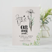 Minimalistische Save the Date Wildblume Hochzeit (Stehend Vorderseite)