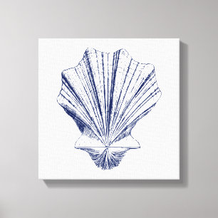 Minimalistische Scallop Seashell in Blau Leinwanddruck
