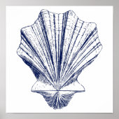 Minimalistische Scallop Seashell in Blau Poster (Vorne)