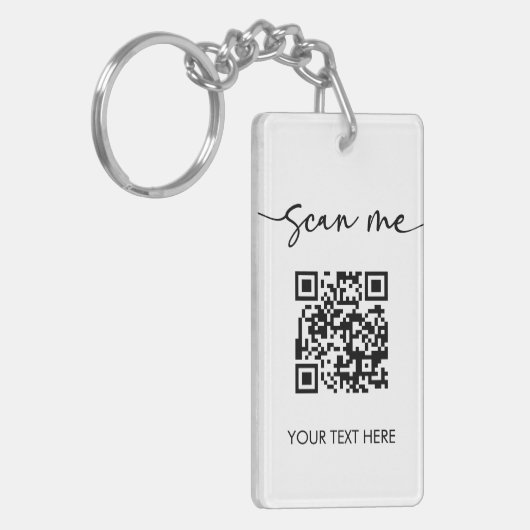 Minimalistische Scan Me QR-Logokombination Schlüsselanhänger (Vorderseite links)