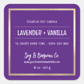 Minimalistische Scented Soy Beeswax Kerze Lila Quadratischer Aufkleber (Vorderseite)