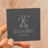 Minimalistische Schere, Salon der Schönheit Dark Quadratische Visitenkarte