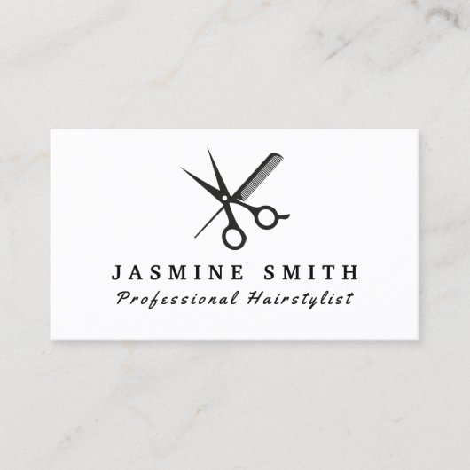 Minimalistische Scheren und Kamm-LogoHairstylist Visitenkarte (Vorderseite)