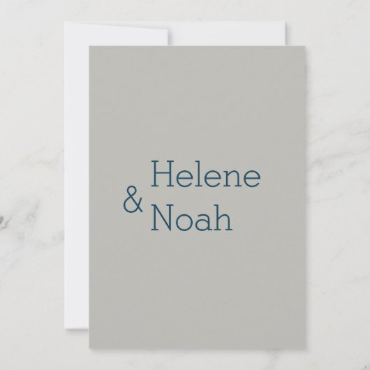 Minimalistische schick moderne blaugraue Hochzeit Einladung (Rückseite)