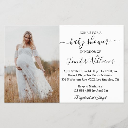 Minimalistische schicke Babydusche Foto-Einladung Flyer (Vorne)