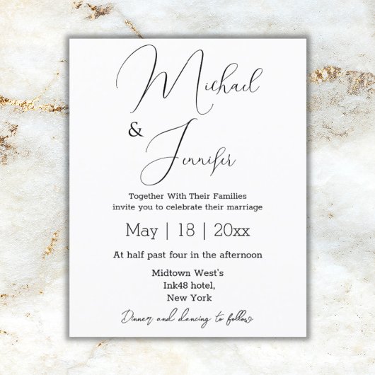 Minimalistische schicke handgeschriebene Hochzeit