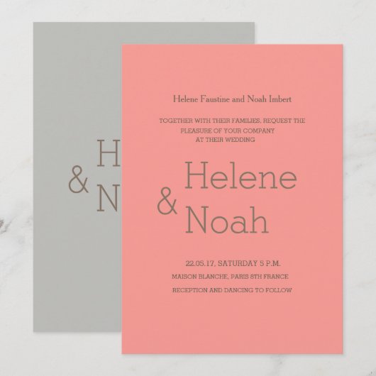 Minimalistische schicke, moderne Korallengräber Einladung (Vorne/Hinten)