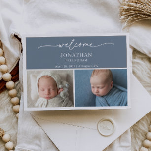 Minimalistische Schieferblaue Foto-Baby-Ankündigun Einladung