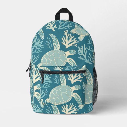 Minimalistische Schildkröten- und Korallenkunst Bedruckter Rucksack (Vorderseite)