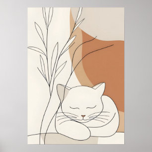 Minimalistische Schlafende Katze & Boho Botanik Poster