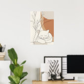 Minimalistische Schlafende Katze & Boho Botanik Poster (Heimbüro)