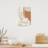 Minimalistische Schlafende Katze & Boho Botanik Poster (Küche)