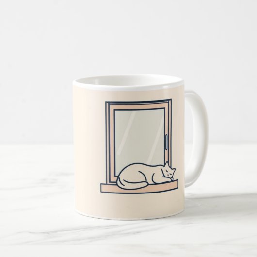 Minimalistische Schlafkatze auf Windows - Gemütlic Kaffeetasse (VorderseiteRechts)