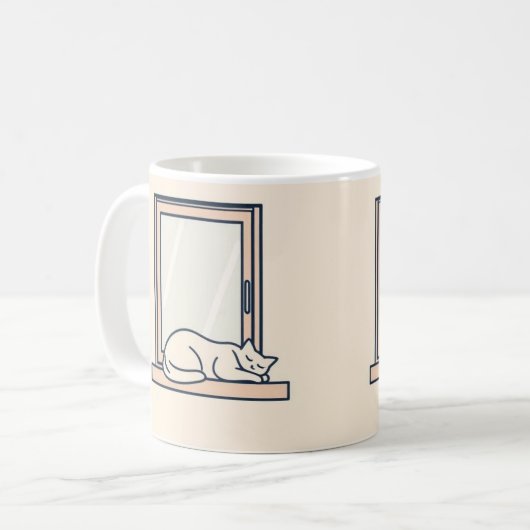 Minimalistische Schlafkatze auf Windows - Gemütlic Kaffeetasse (Vorderseite Links)