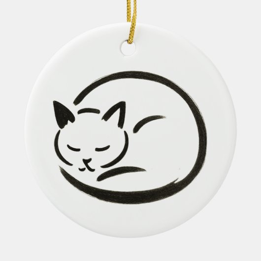 Minimalistische Schlafkatze - Tintenbürste Design  Keramik Ornament (Vorne)