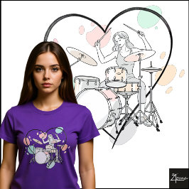Minimalistische Schlagzeuger-Skizze Pastell-Herz-U T-Shirt