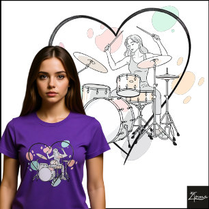 Minimalistische Schlagzeuger-Skizze Pastell-Herz-U T-Shirt