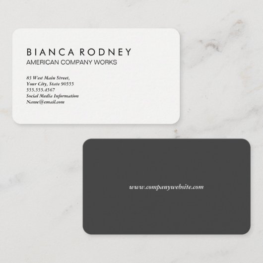 Minimalistische Schlichte Farbe Weiß und Grau Visitenkarte (Vorne/Hinten)