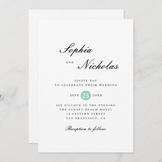 Minimalistische, schlichte klassische Hochzeit Einladung (Vorne/Hinten)