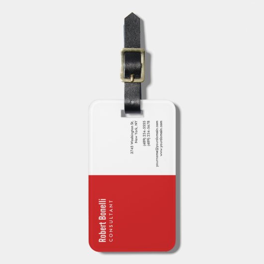 Minimalistische Schlichte Rot-Weiß-Moderne Gepäckanhänger (Vorderseite vertikal)