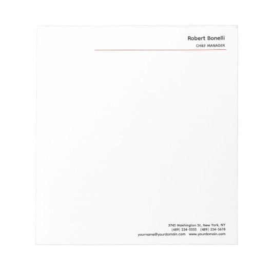Minimalistische Schlichte Rot-Weiß-Moderne Notizblock (Vorderseite)