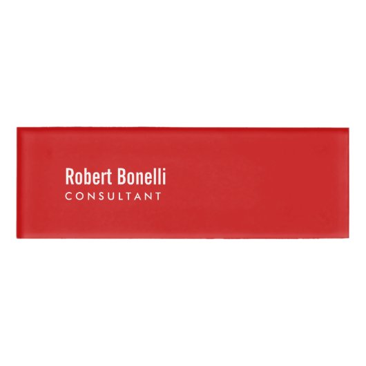 Minimalistische Schlichte Rot-Weiß-Standardgröße Namenschild (Vorderseite)