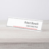 Minimalistische Schlichte Rot-Weiß-Standardgröße Schreibtischnamensplakette (Vorderseite )
