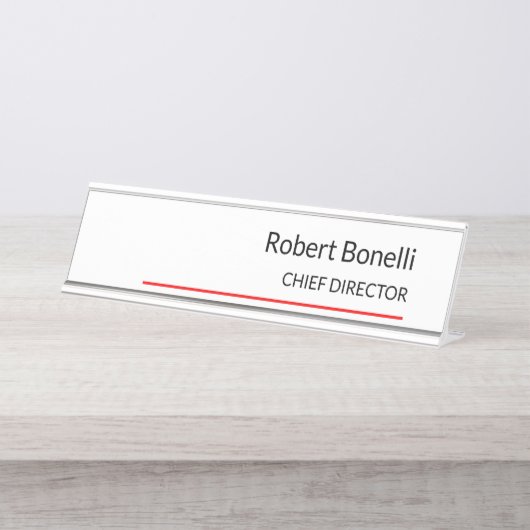 Minimalistische Schlichte Rot-Weiß-Standardgröße Schreibtischnamensplakette (Vorderseite )