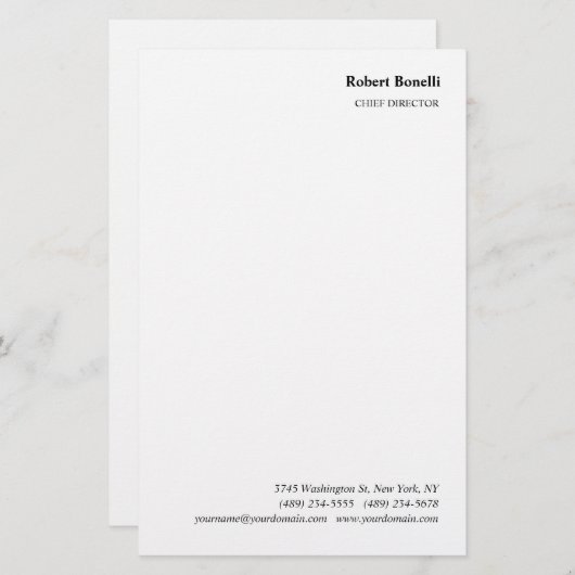 Minimalistische Schlichte Weiß-Moderne Briefpapier (Vorne/Hinten)