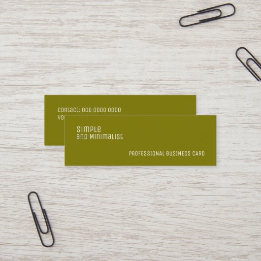 Minimalistische schmale, einfache Olive Green Farb Mini Visitenkarte (Vorderseite/Rückseite Beispiel)