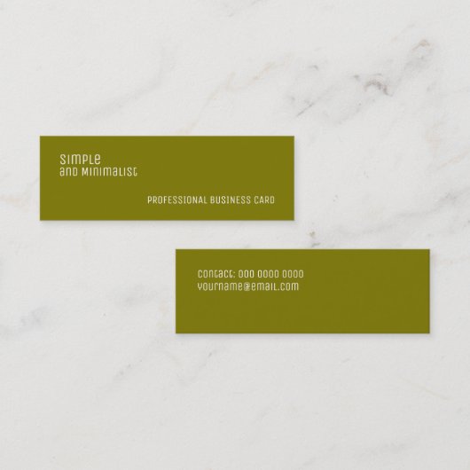Minimalistische schmale, einfache Olive Green Farb Mini Visitenkarte (Vorne/Hinten)