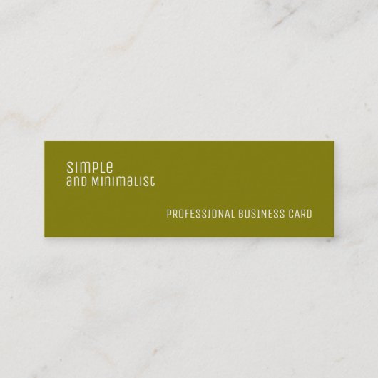 Minimalistische schmale, einfache Olive Green Farb Mini Visitenkarte (Vorderseite)