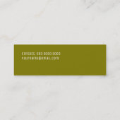 Minimalistische schmale, einfache Olive Green Farb Mini Visitenkarte (Rückseite)