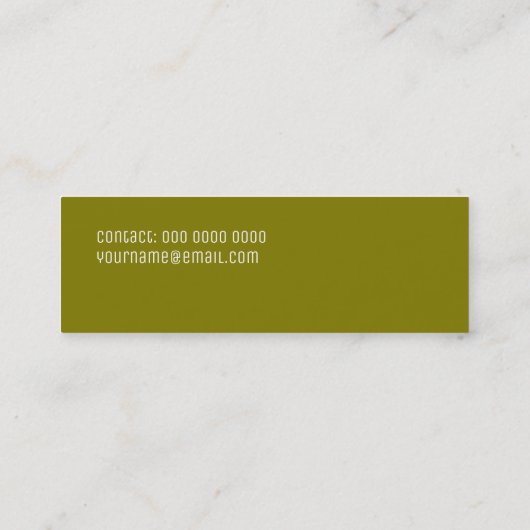 Minimalistische schmale, einfache Olive Green Farb Mini Visitenkarte (Rückseite)