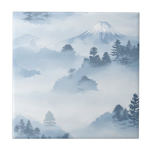 Minimalistische schneebedeckte Berge Blau Weiß Fliese (Vorderseite)